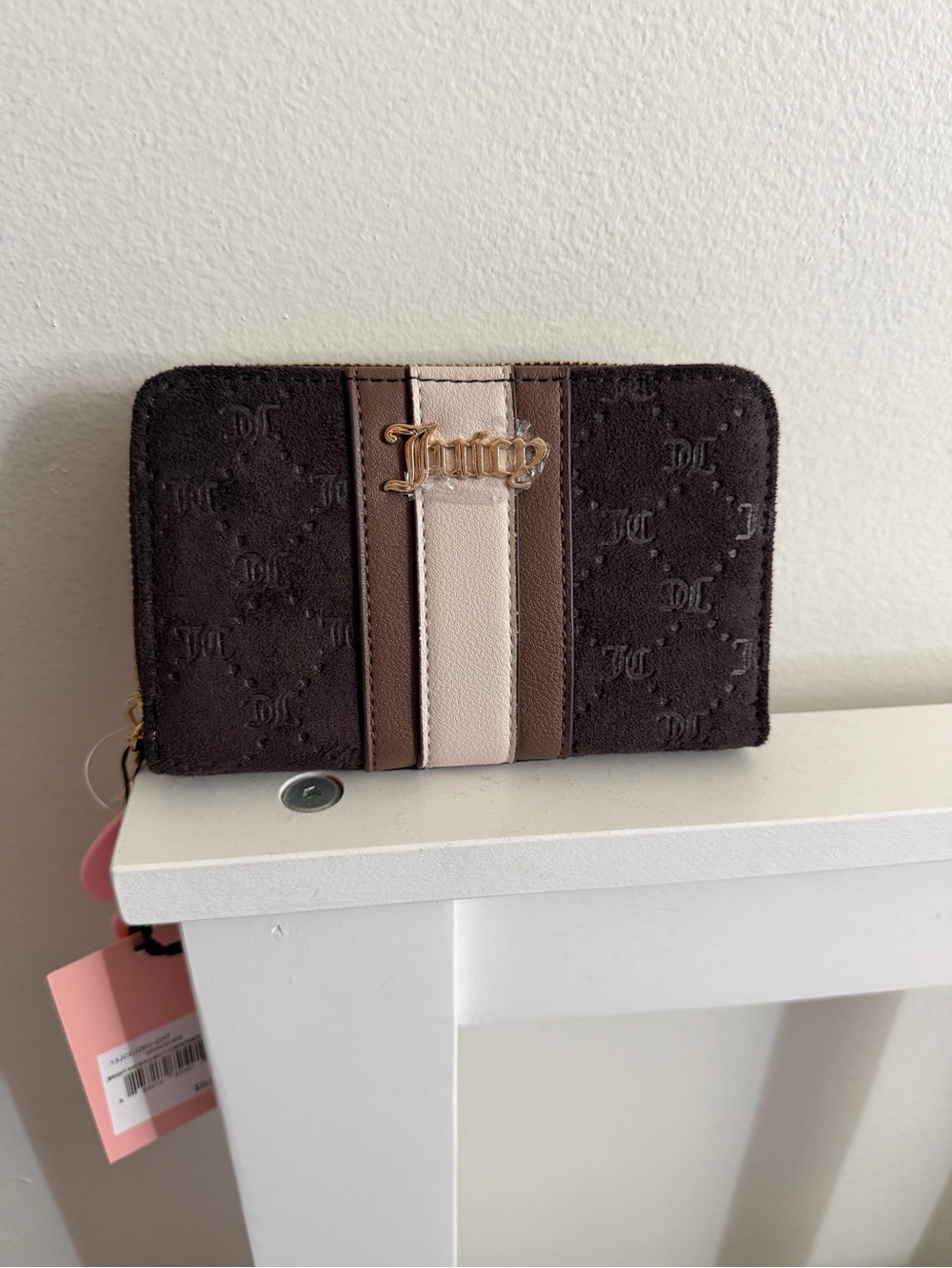 Juicy Couture Brown and Cream Stripe Zip Wallet